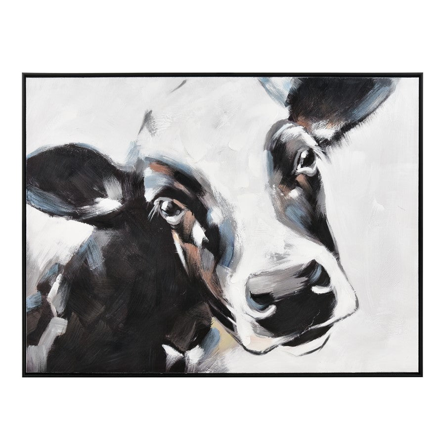 Atlas Lucy the Cow 48x36in Framed Wall Art | Hand-Painted Farmhouse Canvas | Kitchen & Dining Room Decor | 48 x 2 x 36 in | Model WA11086-01