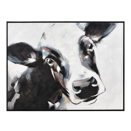 Atlas Lucy the Cow 48x36in Framed Wall Art | Hand-Painted Farmhouse Canvas | Kitchen & Dining Room Decor | 48 x 2 x 36 in | Model WA11086-01
