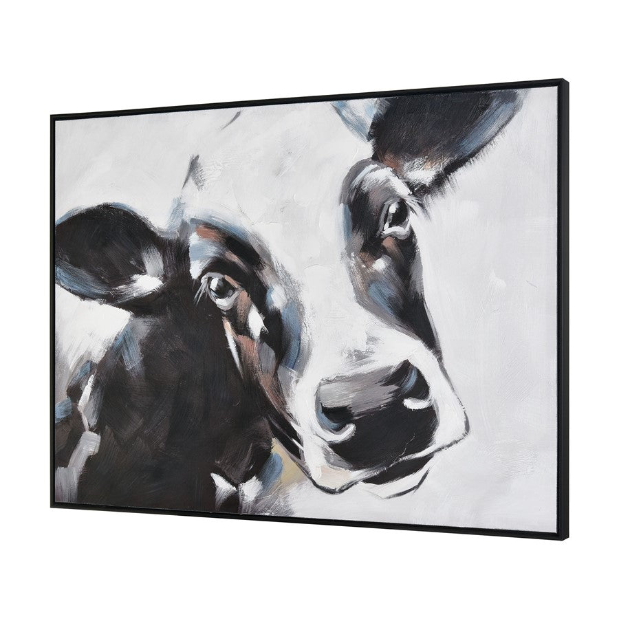 Atlas Lucy the Cow 48x36in Framed Wall Art | Hand-Painted Farmhouse Canvas | Kitchen & Dining Room Decor | 48 x 2 x 36 in | Model WA11086-01