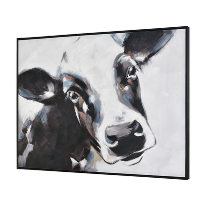 Atlas Lucy the Cow 48x36in Framed Wall Art | Hand-Painted Farmhouse Canvas | Kitchen & Dining Room Decor | 48 x 2 x 36 in | Model WA11086-01