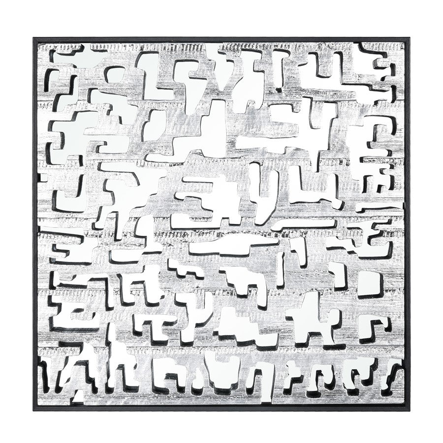 Atlas Lighting Mapped 23in Silver Wall Art | Modern Wood Composite | Entryway & Living Room Decor | 23.5 x 1.5 x 23.5 in | Model WA11088-01