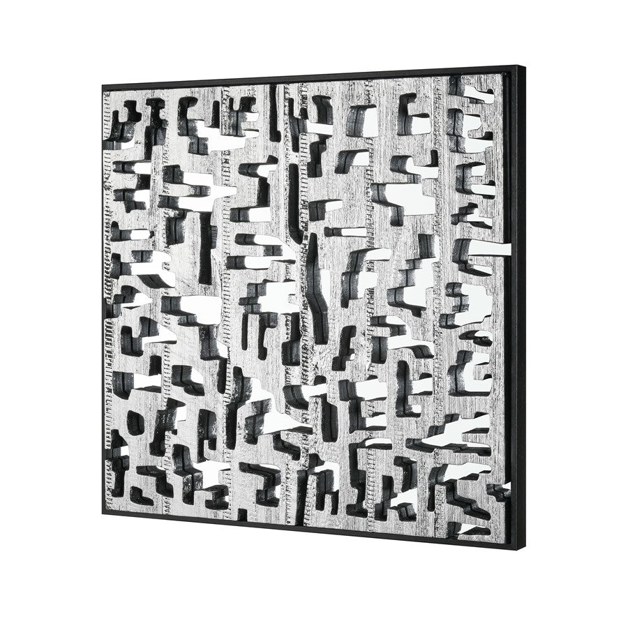Atlas Lighting Mapped 23in Silver Wall Art | Modern Wood Composite | Entryway & Living Room Decor | 23.5 x 1.5 x 23.5 in | Model WA11088-01