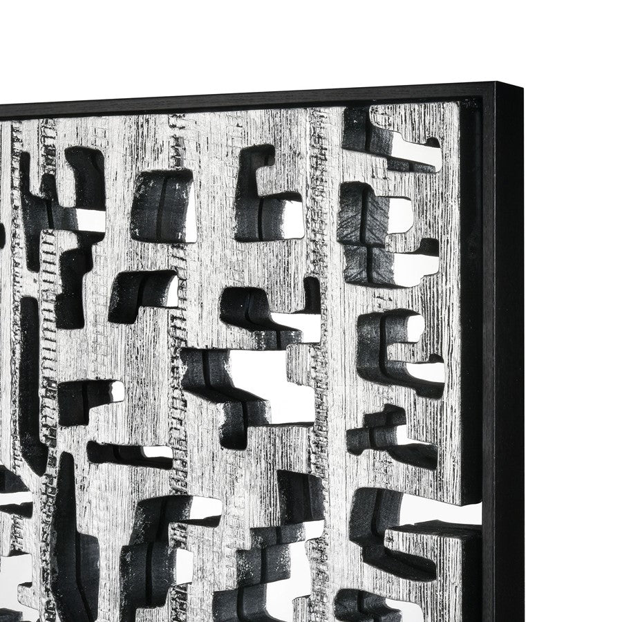 Atlas Lighting Mapped 23in Silver Wall Art | Modern Wood Composite | Entryway & Living Room Decor | 23.5 x 1.5 x 23.5 in | Model WA11088-01