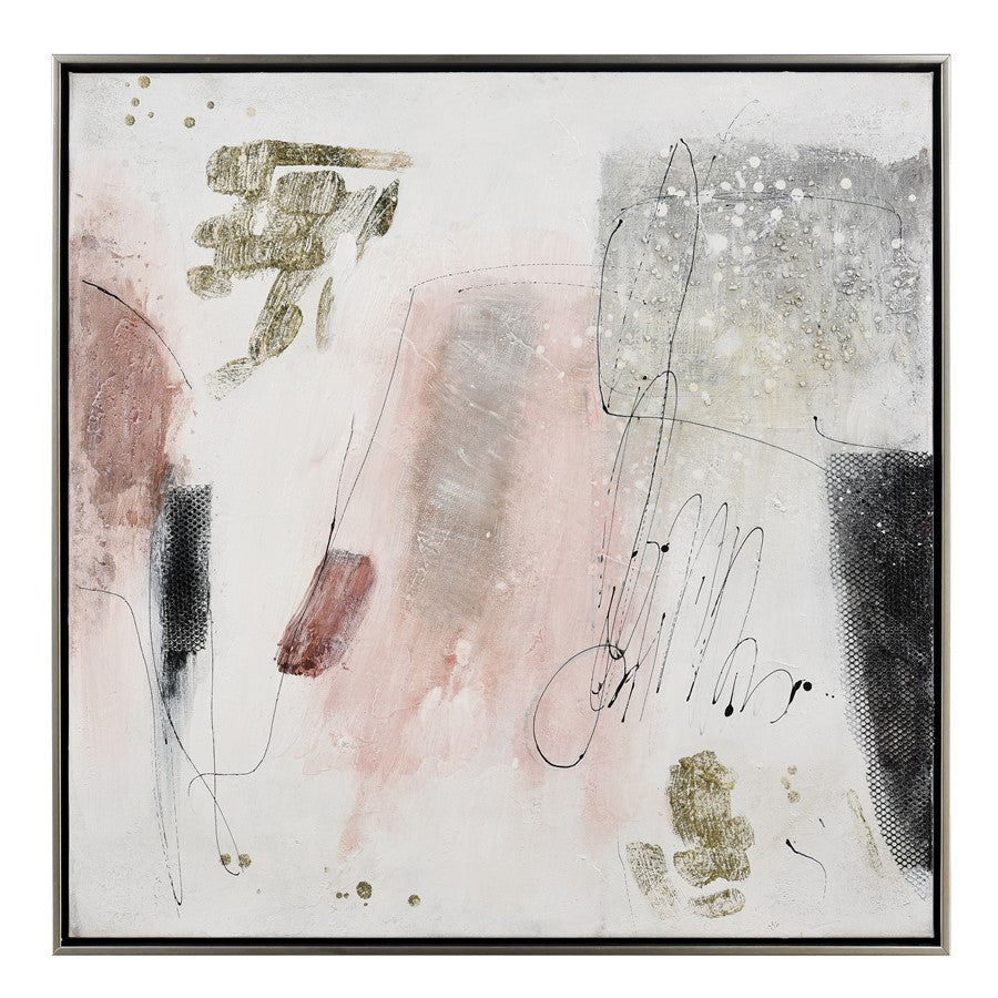 Atlas Lighting Modern Blush II 25in Framed Wall Art | White & Light Pink Fabric Canvas | Living Room & Bedroom Decor | Model WA11096-02