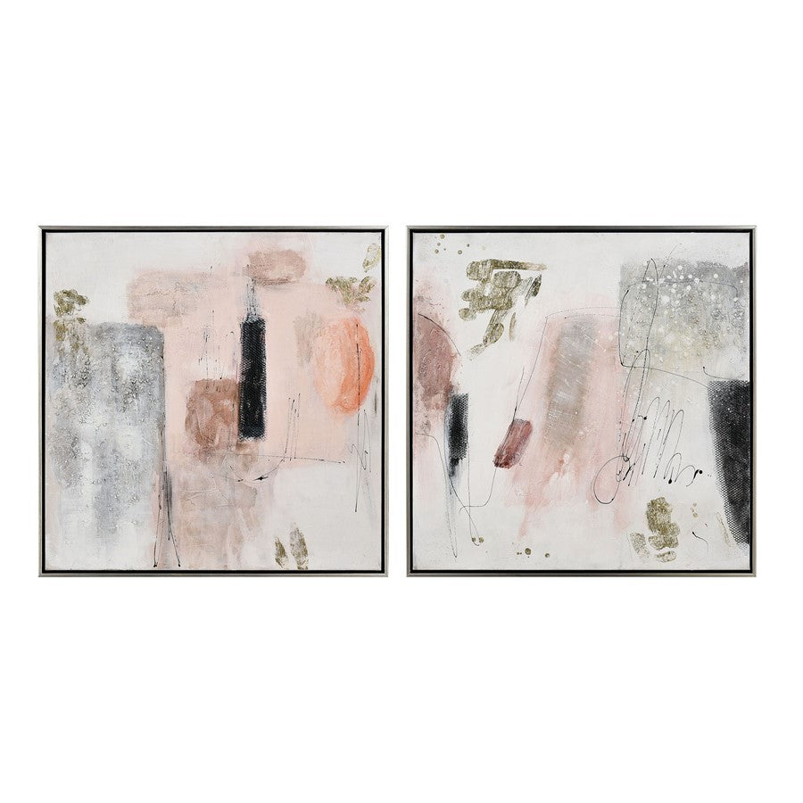 Atlas Lighting Modern Blush II 25in Framed Wall Art | White & Light Pink Fabric Canvas | Living Room & Bedroom Decor | Model WA11096-02