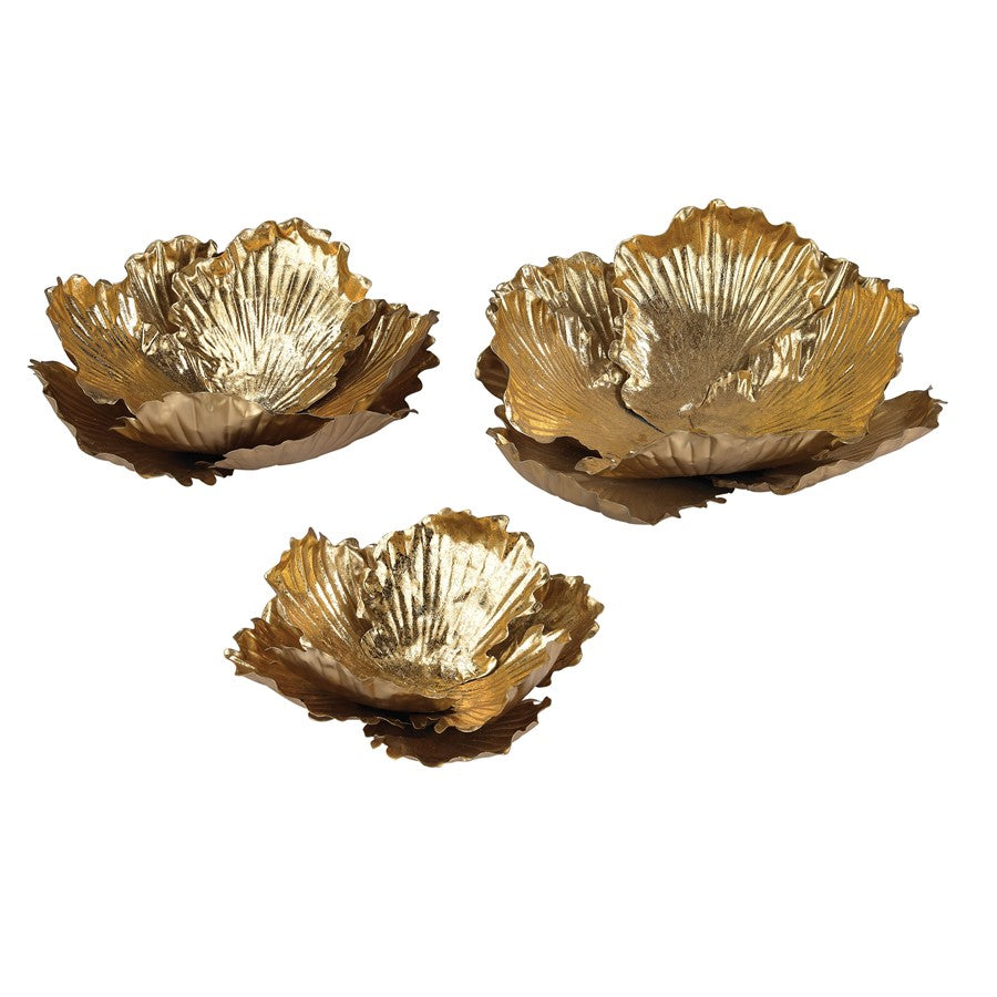 Atlas Lighting Organic Dimensional Wall Art Set of 3 | Gold Metal Petal Sculptures | Living Room & Entryway Decor | 17in H | Model WA11108-01S