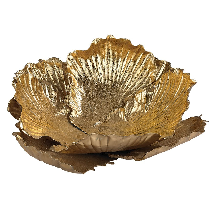 Atlas Lighting Organic Dimensional Wall Art Set of 3 | Gold Metal Petal Sculptures | Living Room & Entryway Decor | 17in H | Model WA11108-01S