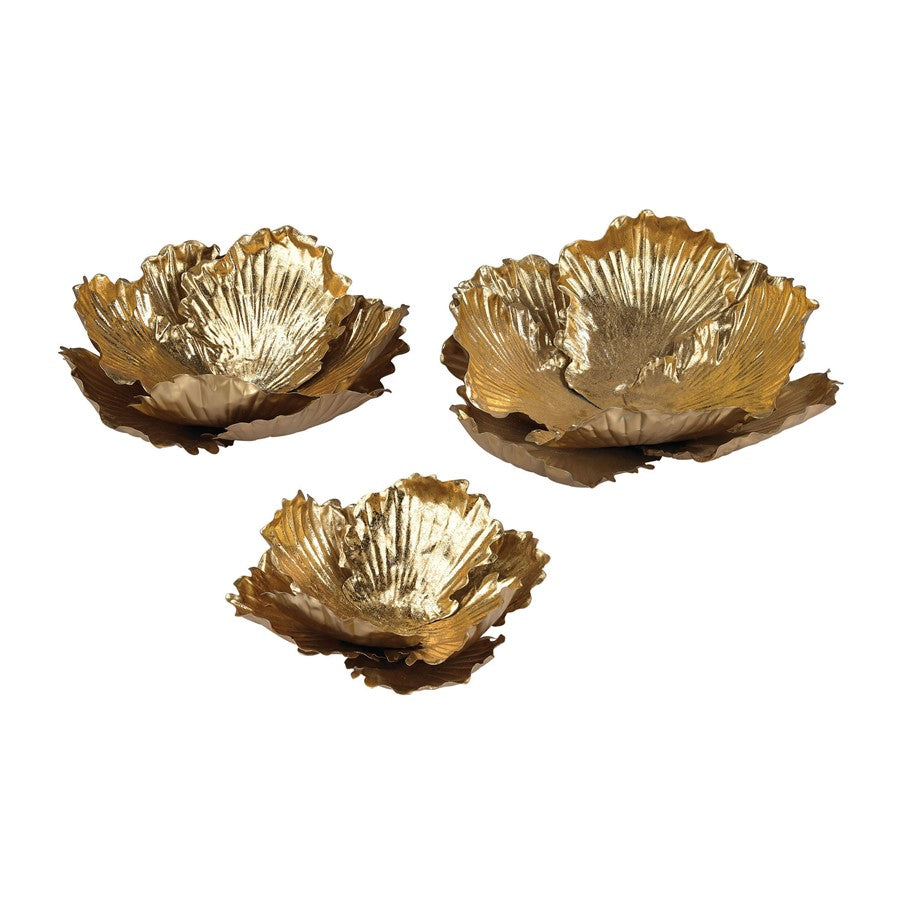 Atlas Lighting Organic Dimensional Wall Art Set of 3 | Gold Metal Petal Sculptures | Living Room & Entryway Decor | 17in H | Model WA11108-01S
