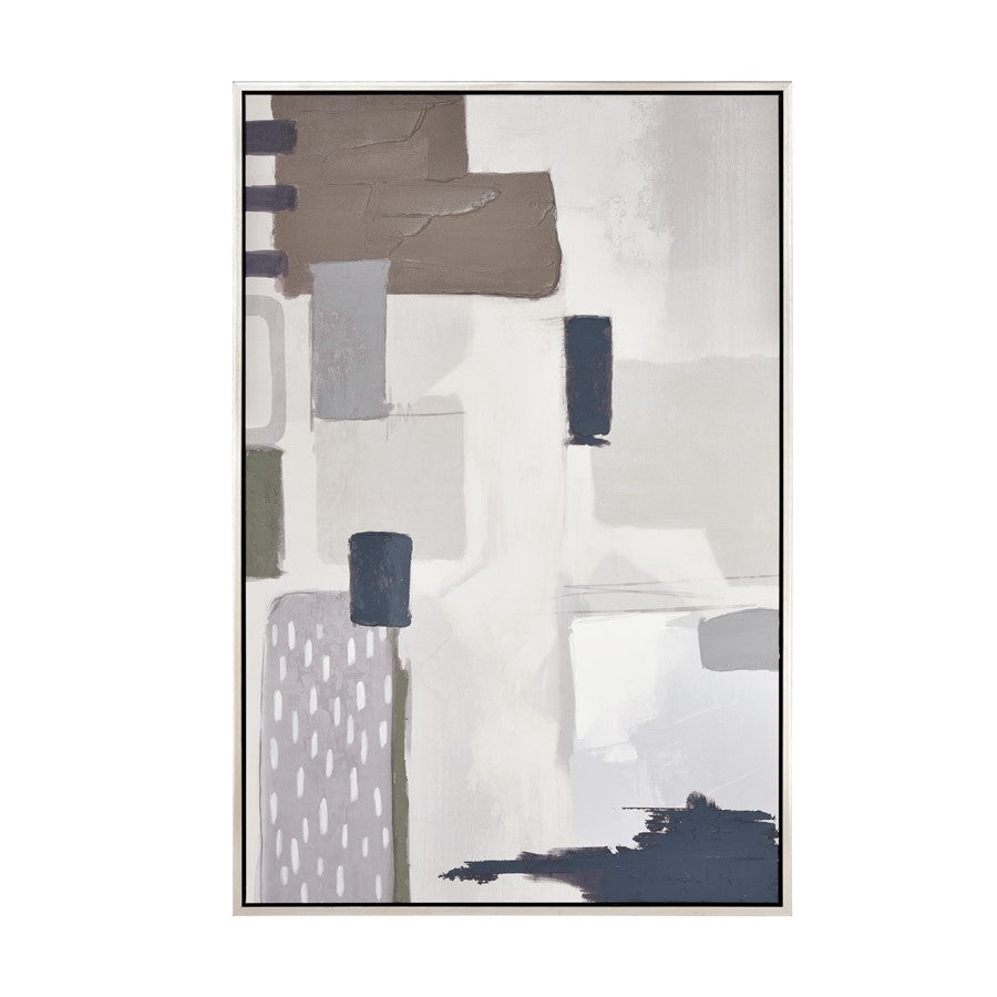 Atlas Lighting Pender 59in Abstract Framed Wall Art | Cream & Gray with Silver Frame | Living Room & Office Decor | 59in H | Model WA11117-01