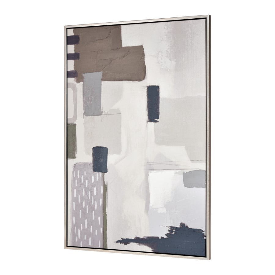 Atlas Lighting Pender 59in Abstract Framed Wall Art | Cream & Gray with Silver Frame | Living Room & Office Decor | 59in H | Model WA11117-01