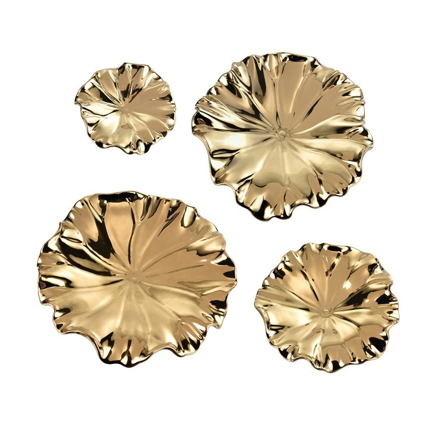Atlas Lighting Petal Bowl Set of 4 | Gold Ceramic Decorative Bowls | Tabletop & Wall Decor | 13in H | Model WA11119-01S