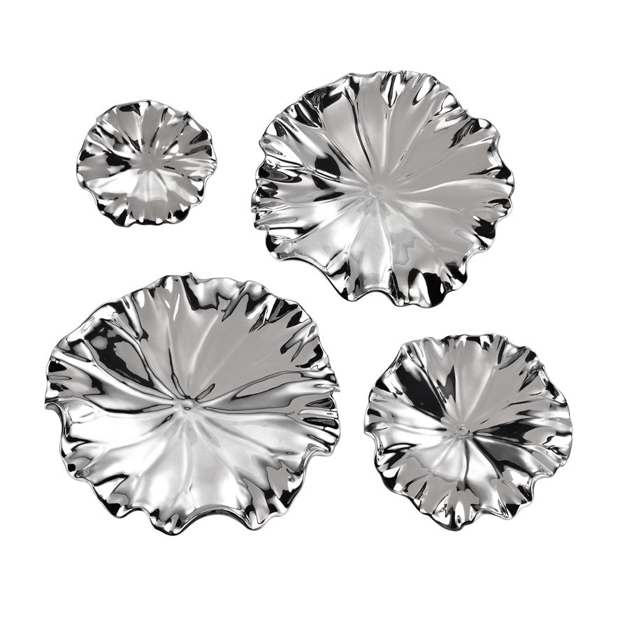 Atlas Lighting Petal Bowl Set of 4 | Silver Earthenware Wall Decor | Living Room & Entryway Accent | 13in W x 1in D x 13in H | Model WA11119-02S