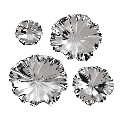 Atlas Lighting Petal Bowl Set of 4 | Silver Earthenware Wall Decor | Living Room & Entryway Accent | 13in W x 1in D x 13in H | Model WA11119-02S