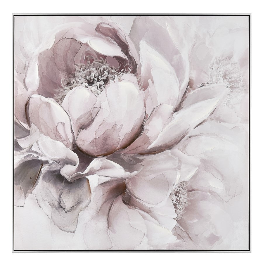 Atlas Lighting Petal Study 39in Framed Wall Art | Blush Fabric on Silver Frame | Living Room & Bedroom Botanical Decor | Model WA11120-01