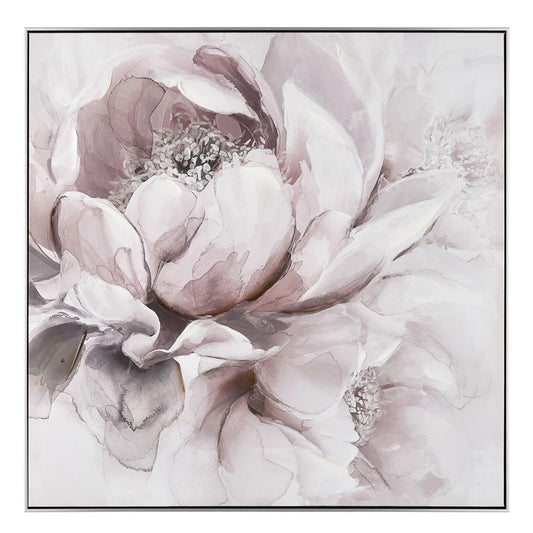 Atlas Lighting Petal Study 39in Framed Wall Art | Blush Fabric on Silver Frame | Living Room & Bedroom Botanical Decor | Model WA11120-01