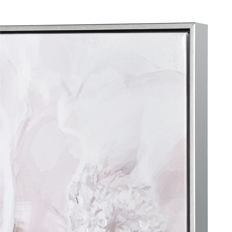Atlas Lighting Petal Study 39in Framed Wall Art | Blush Fabric on Silver Frame | Living Room & Bedroom Botanical Decor | Model WA11120-01
