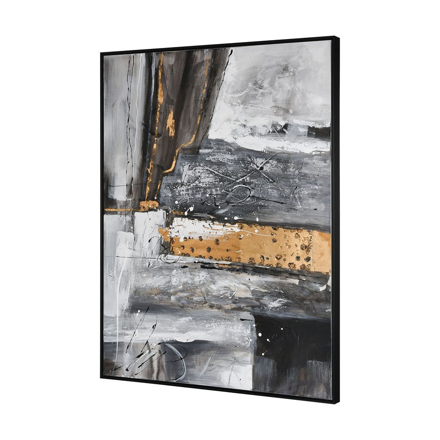Atlas Lighting Reading in Gray 36.5in W Framed Wall Art | Modern Gray & Gold Fabric | Living Room & Office Decor | Model WA11125-01