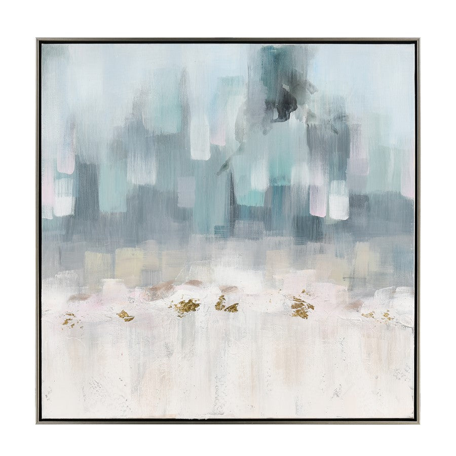 Atlas Lighting Remembrance 32.5in W Framed Wall Art | Modern Light Blue & Cream Fabric | Bedroom & Living Room Decor | Model WA11127-01