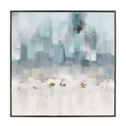 Atlas Lighting Remembrance 32.5in W Framed Wall Art | Modern Light Blue & Cream Fabric | Bedroom & Living Room Decor | Model WA11127-01