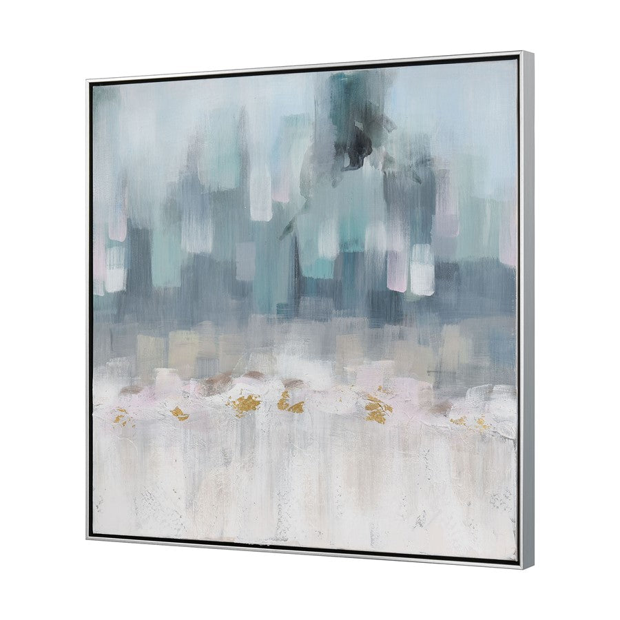 Atlas Lighting Remembrance 32.5in W Framed Wall Art | Modern Light Blue & Cream Fabric | Bedroom & Living Room Decor | Model WA11127-01