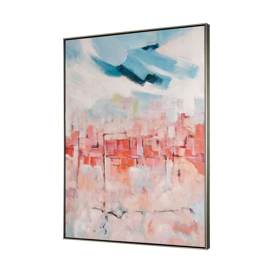 Atlas Lighting Skyline Hues 36.5in Framed Wall Art | Modern Cream & Coral Abstract Canvas | Living Room & Office Decor | Model WA11149-01