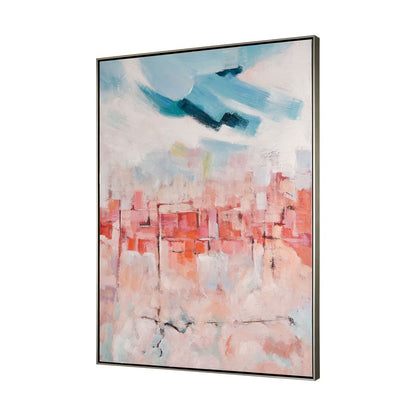 Atlas Lighting Skyline Hues 36.5in Framed Wall Art | Modern Cream & Coral Abstract Canvas | Living Room & Office Decor | Model WA11149-01