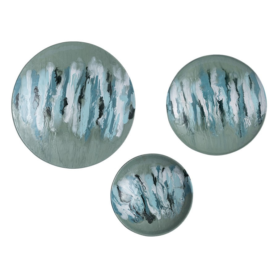 Atlas Lighting Spindrift 22.5in Dimensional Wall Art Set of 3 | Transitional Seafoam Green Enamel Metal | Living Room & Hallway | Model WA11150-01S