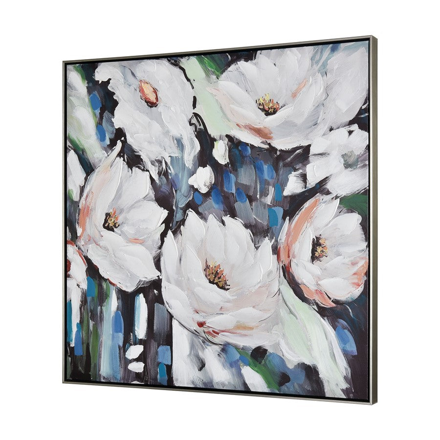 Atlas Lighting Spring Still Life 40in Framed Wall Art | Traditional White Fabric with Blue & Blush Accents | Bedroom & Living Room | Model WA11151-01