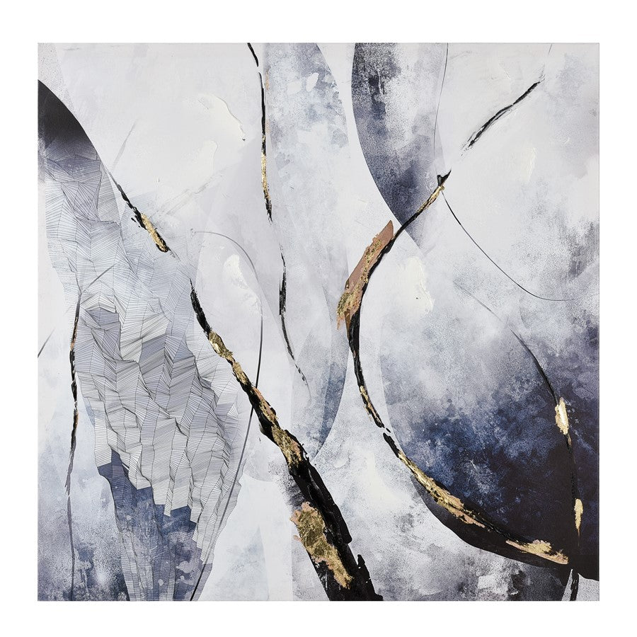 Atlas Lighting Strength 32in Square Wall Art | White and Navy Fabric Canvas | Living Room & Bedroom Decor | 32 x 32 x 1 in | Model WA11153-02