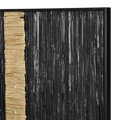 Atlas Lighting Stripe Wood II 23in Square Dimensional Wall Art | Black and Gold Wood | Living Room & Bedroom Decor | 23 x 23 x 2 in | Model WA11154-02