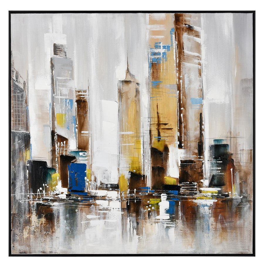 Atlas Lighting Symphony Cityscape 39in Square Wall Art | Gray and Ochre Fabric Canvas | Living Room & Bedroom Decor | Model WA11157-01