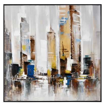 Atlas Lighting Symphony Cityscape 39in Square Wall Art | Gray and Ochre Fabric Canvas | Living Room & Bedroom Decor | Model WA11157-01