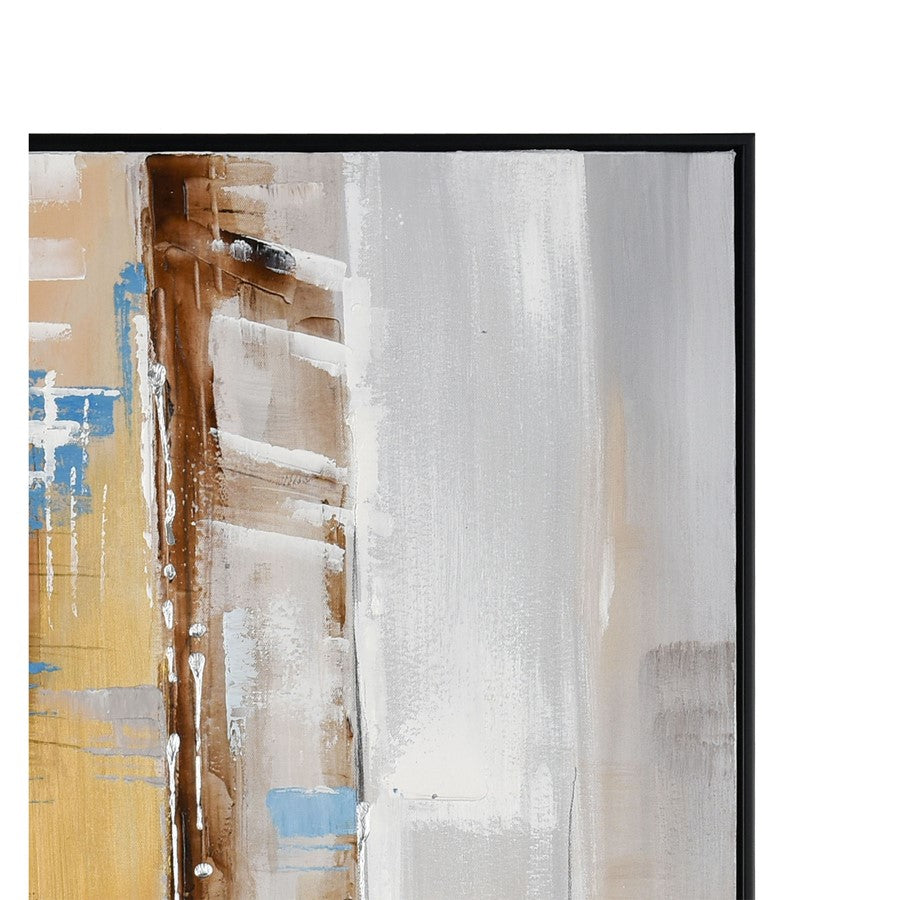 Atlas Lighting Symphony Cityscape 39in Square Wall Art | Gray and Ochre Fabric Canvas | Living Room & Bedroom Decor | Model WA11157-01
