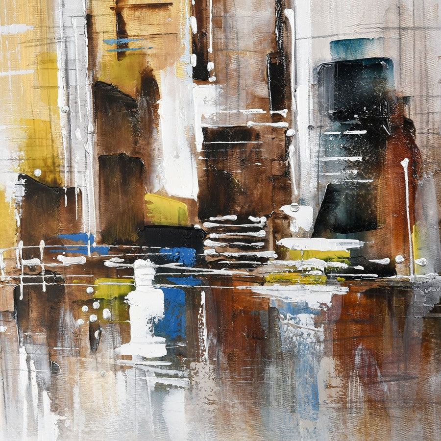 Atlas Lighting Symphony Cityscape 39in Square Wall Art | Gray and Ochre Fabric Canvas | Living Room & Bedroom Decor | Model WA11157-01