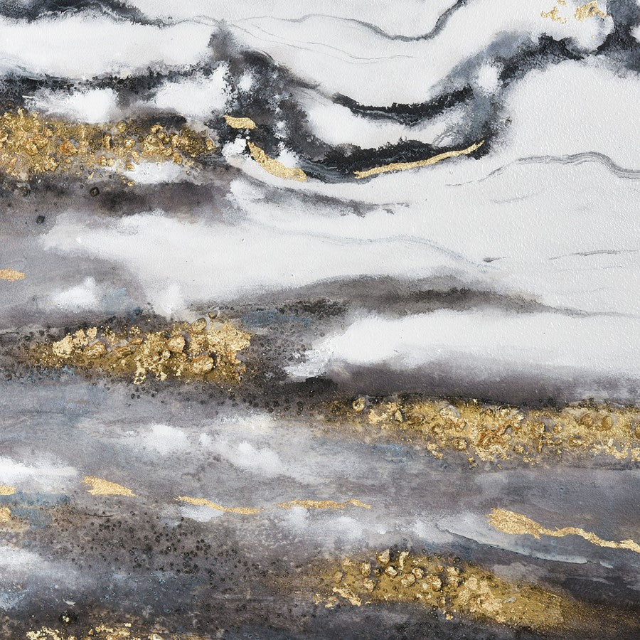 Atlas Lighting Tumult 31.5in W x 47.25in H Framed Wall Art | Modern Coastal Abstract Waterscape in Off White and Gold | Living | Model WA11161-01