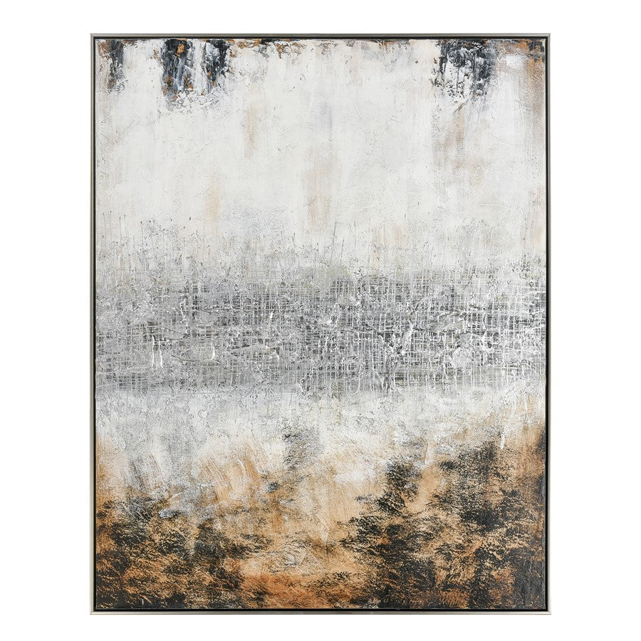 Atlas Lighting Vantage Point 40in W x 51in H Framed Wall Art | Transitional Abstract Landscape in Gray and Gold | Living Room | Model WA11166-01