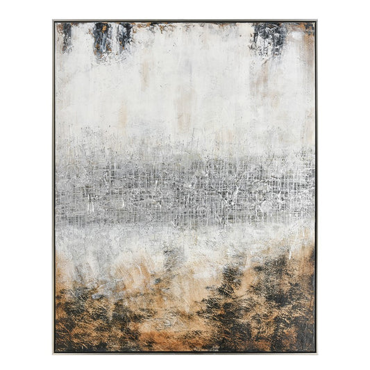 Atlas Lighting Vantage Point 40in W x 51in H Framed Wall Art | Transitional Abstract Landscape in Gray and Gold | Living Room | Model WA11166-01