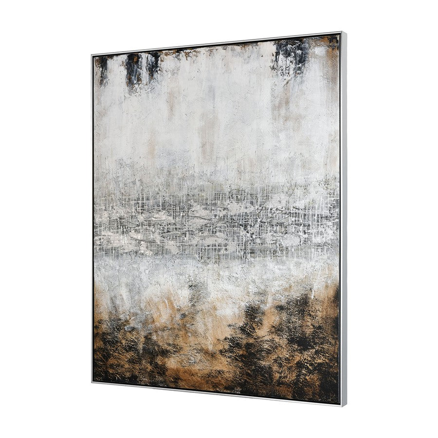 Atlas Lighting Vantage Point 40in W x 51in H Framed Wall Art | Transitional Abstract Landscape in Gray and Gold | Living Room | Model WA11166-01