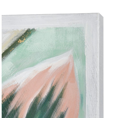 Atlas Lighting Variegate 32.5in W x 32.5in H Framed Wall Art | Transitional Botanical Green and Coral Leaves | Living Room | Model WA11168-01