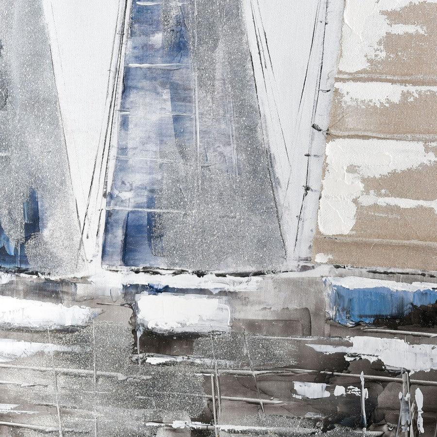Atlas Lighting Weekend on the Lake 40in Square Framed Wall Art | White & Silver Coastal Sailboat Scene | Living Room & Bedroom | Model WA11179-01