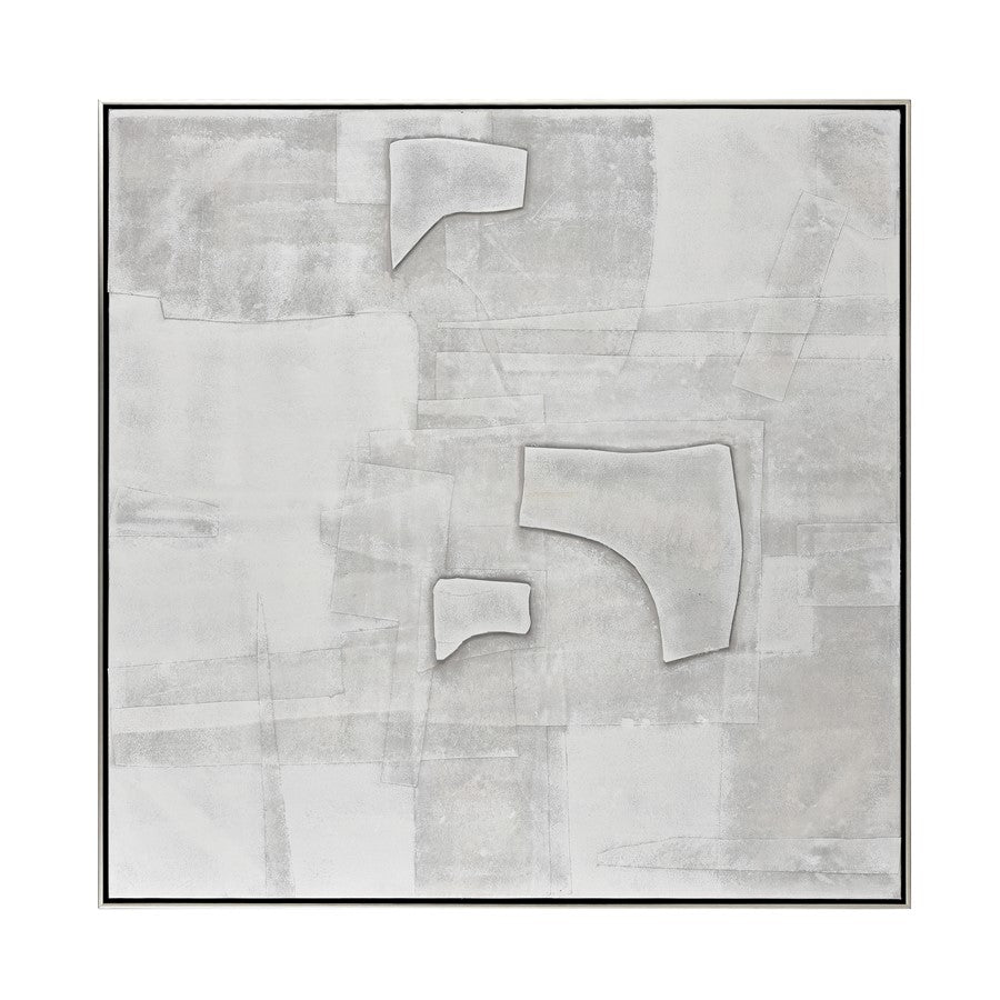 Atlas Lighting Whiten I 41in Square Abstract Framed Wall Art | White Textured Fabric & Silver Frame | Modern Living Room & Office | Model WA11182-01
