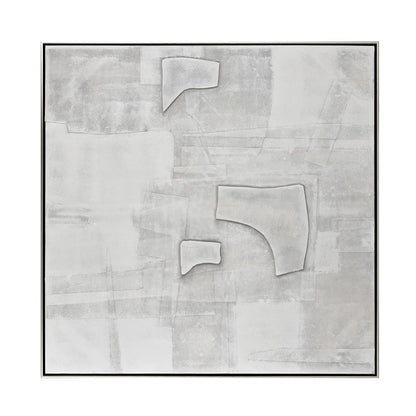 Atlas Lighting Whiten I 41in Square Abstract Framed Wall Art | White Textured Fabric & Silver Frame | Modern Living Room & Office | Model WA11182-01