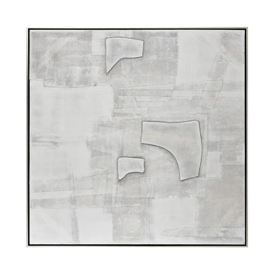 Atlas Lighting Whiten I 41in Square Abstract Framed Wall Art | White Textured Fabric & Silver Frame | Modern Living Room & Office | Model WA11182-01