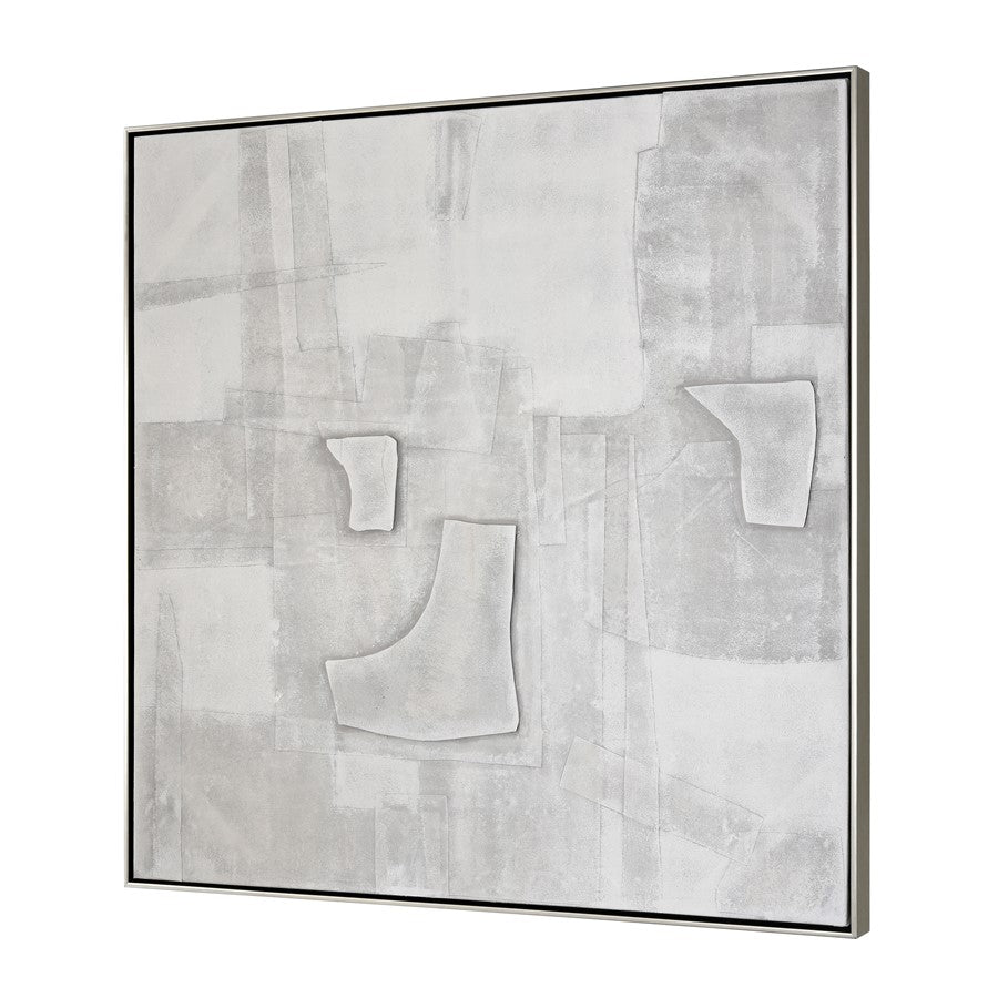 Atlas Lighting Whiten I 41in Square Abstract Framed Wall Art | White Textured Fabric & Silver Frame | Modern Living Room & Office | Model WA11182-01