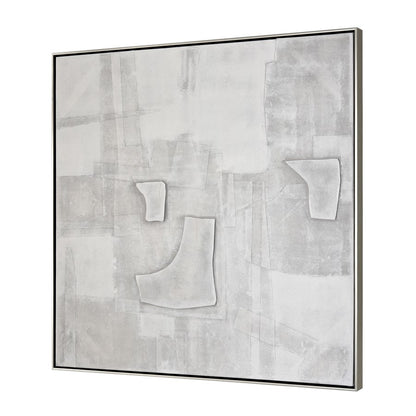 Atlas Lighting Whiten I 41in Square Abstract Framed Wall Art | White Textured Fabric & Silver Frame | Modern Living Room & Office | Model WA11182-01