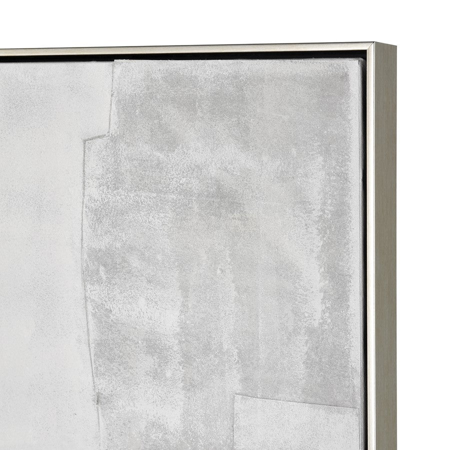 Atlas Lighting Whiten I 41in Square Abstract Framed Wall Art | White Textured Fabric & Silver Frame | Modern Living Room & Office | Model WA11182-01