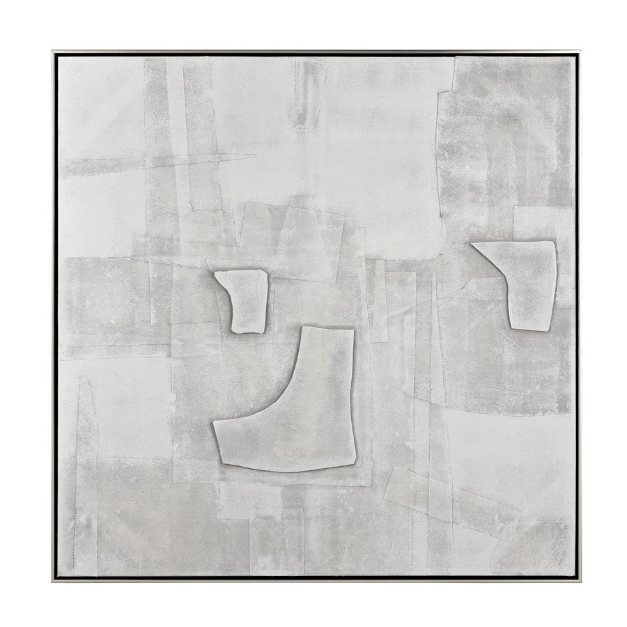 Atlas Lighting Whiten I 41in Square Abstract Framed Wall Art | White Textured Fabric & Silver Frame | Modern Living Room & Office | Model WA11182-01