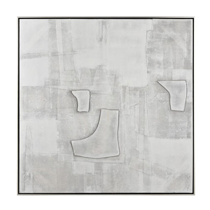 Atlas Lighting Whiten I 41in Square Abstract Framed Wall Art | White Textured Fabric & Silver Frame | Modern Living Room & Office | Model WA11182-01