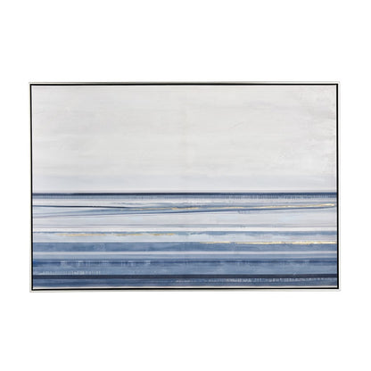 Atlas Lighting Plage 48in Wide Abstract Framed Wall Art | Blue & White Coastal Waterscape in Silver Frame | Living Room & Bedroom | Model WA11192-01
