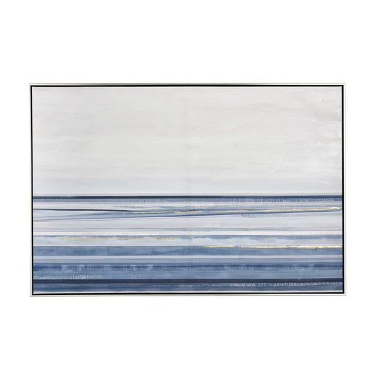 Atlas Lighting Plage 48in Wide Abstract Framed Wall Art | Blue & White Coastal Waterscape in Silver Frame | Living Room & Bedroom | Model WA11192-01